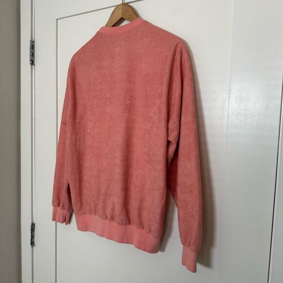 Vintage Adidas Ventex Sweatshirt Unisex Sz L ? Pink Velour Pullover Trefoil Logo - Picture 9 of 13